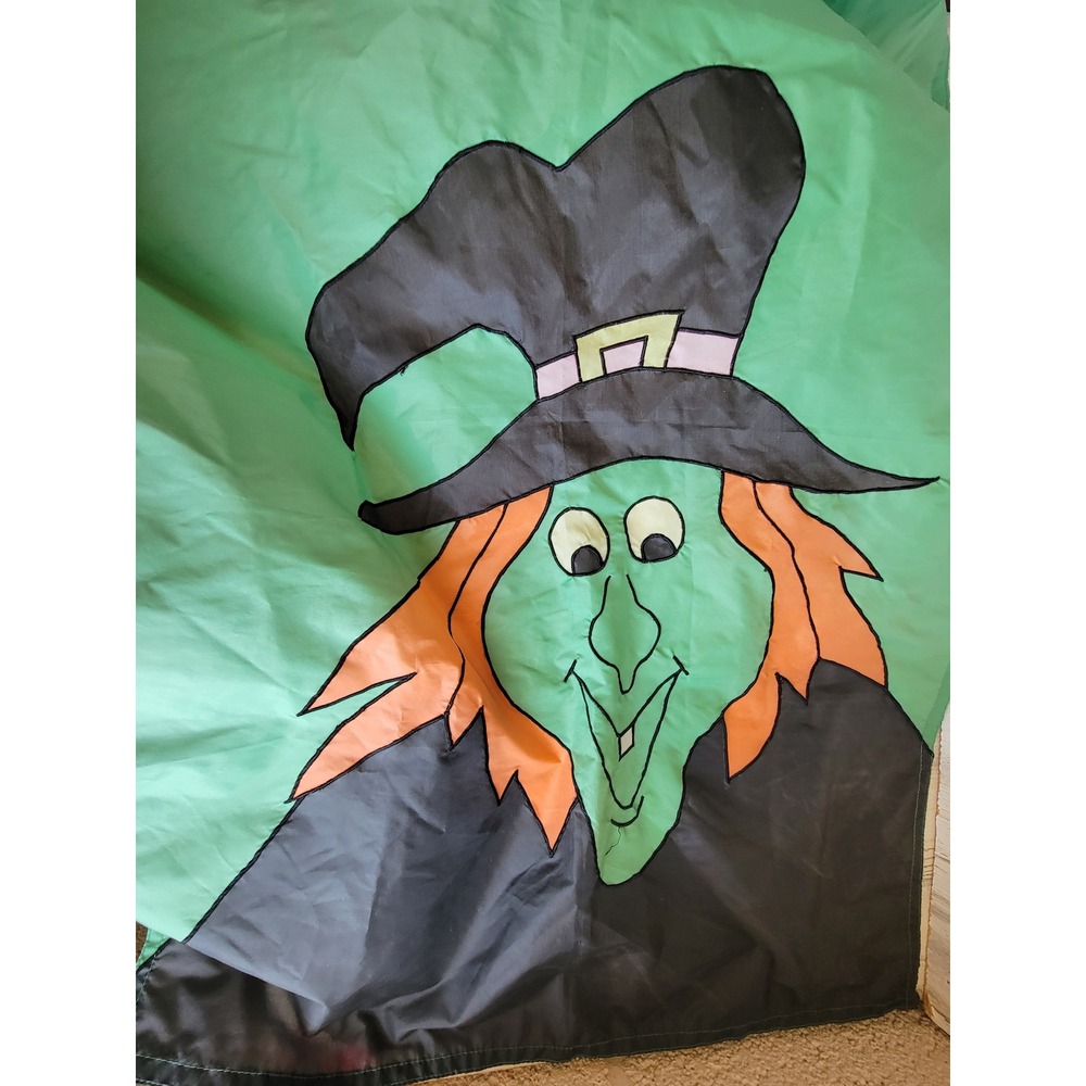 Vintage large outdoor witch Halloween flag garden accessory green home decor